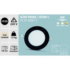 6W SIVA ALTI SİYAH KASA YUVARLAK SLIM LED PANEL BEYAZ GÜNIŞIĞI ILIK BEYAZ